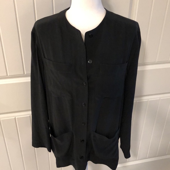 VTG Liz Claiborne Collection 100% Silk Washable Black Tunic Top With Pockets - Picture 9 of 10
